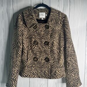 Chaus Womens Leopard Animal Print Blazer Brown Tan Double Button Size 12